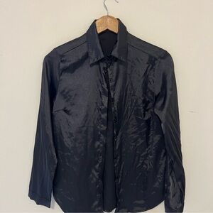 Black Satin Button-Up Shirt